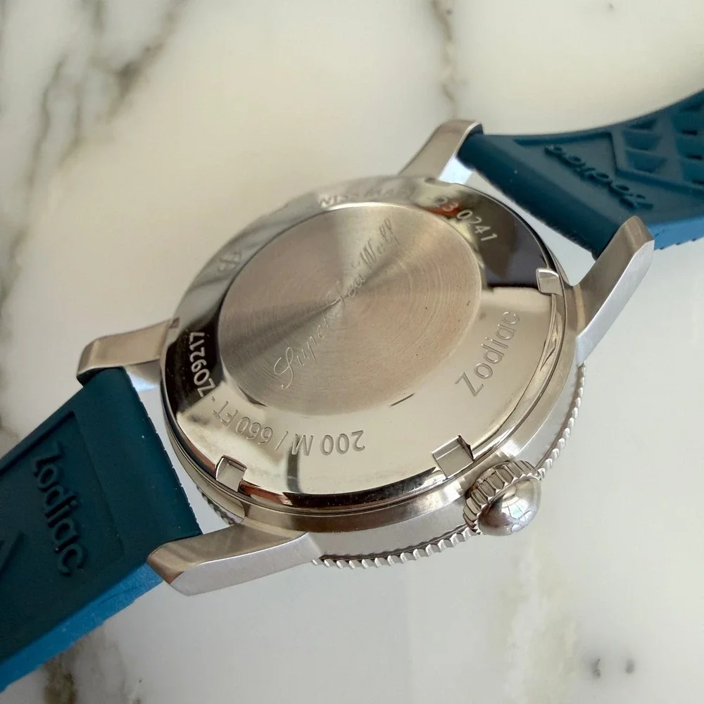 Zodiac Super Sea Wolf Automatic 200M Teal Blue Dial Rubber Strap Watch ZO9217
